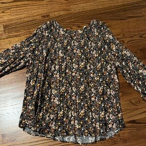 J. Jill Black and Brown Floral Blouse